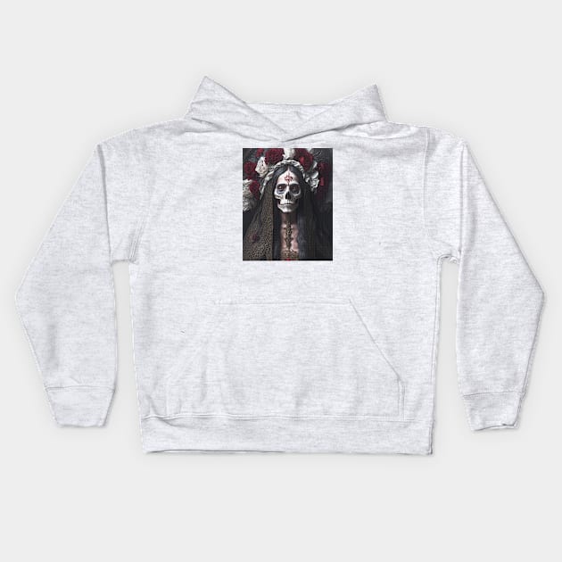 Painting of Santa Muerte Kids Hoodie by metamorfatic